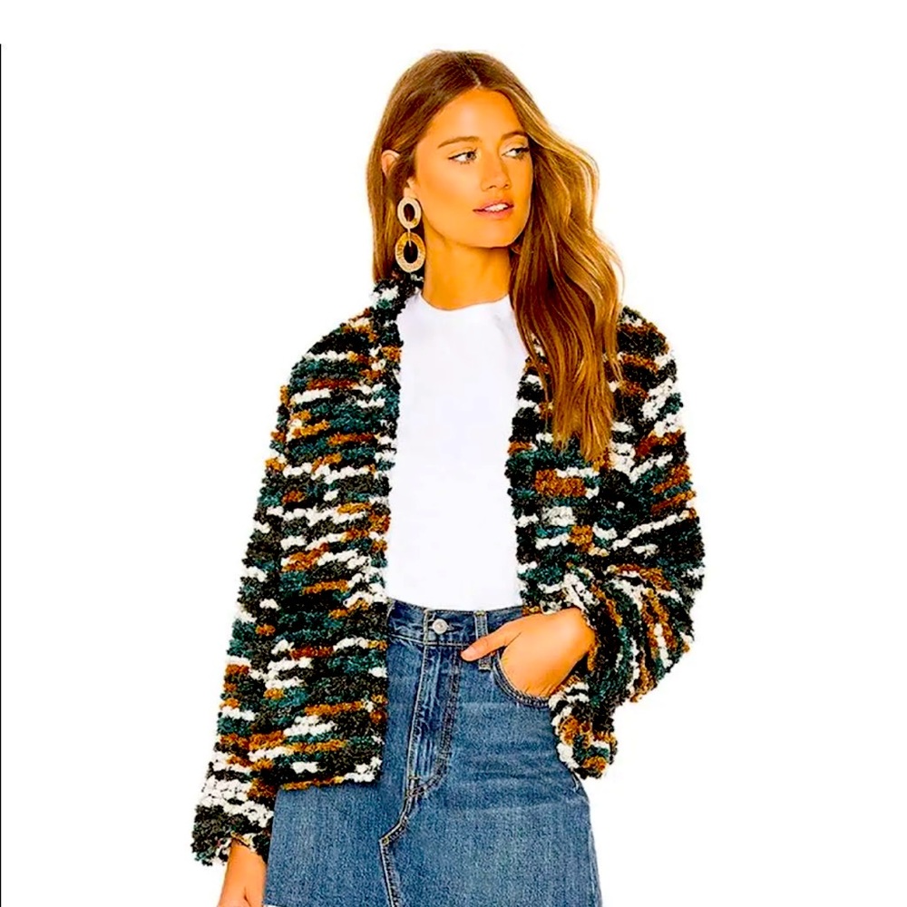 Tularosa Multicolor Striped Fuzzy Cardigan - Green, White, Brown